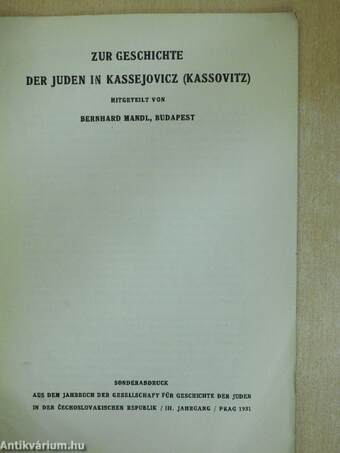 Zur Geschichte der Juden in Kassejovicz (Kassovitz)