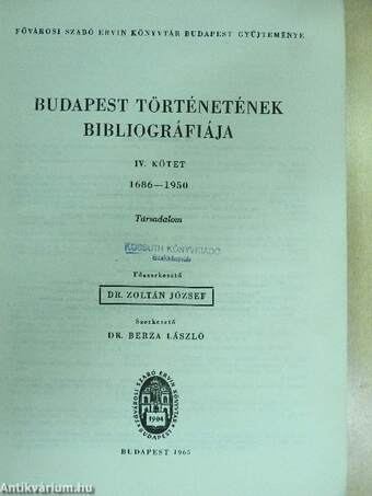 Budapest történetének bibliográfiája IV.