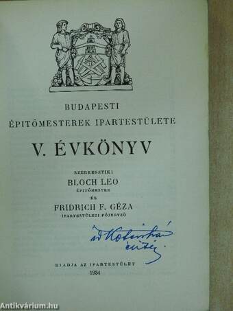 Budapesti Épitőmesterek Ipartestülete V. Évkönyv 1934.