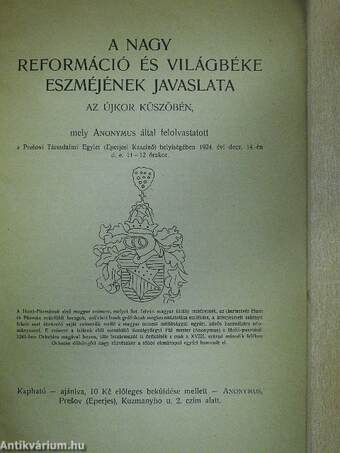 A nagy reformáció és világbéke eszméjének javaslata az újkor küszöbén