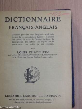 Dictionnaire Francais-Anglais/English-French dictionary