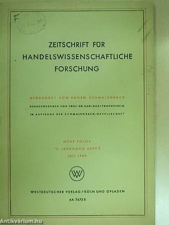 Zeitschrift für handelswissenschaftliche Forschung Juli 1960