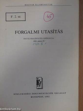 F. 2. sz. Forgalmi utasítás