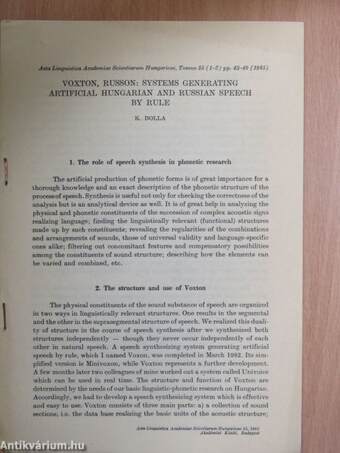 Voxton, Russon: Systems generating artificial hungarian and russian speech by rule