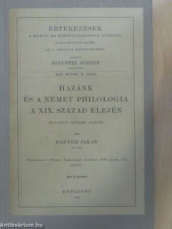 Hazánk és a német philologia a XIX. század elején