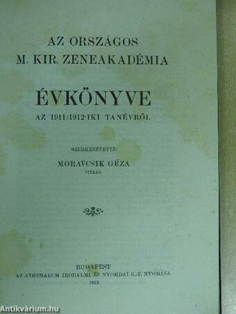 Az Országos M. Kir. Zeneakadémia évkönyve az 1911/1912-iki tanévről