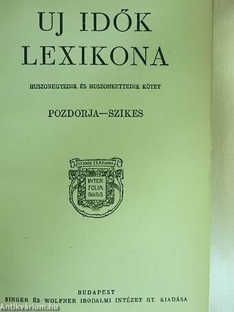 Uj idők lexikona 21-22. (töredék)