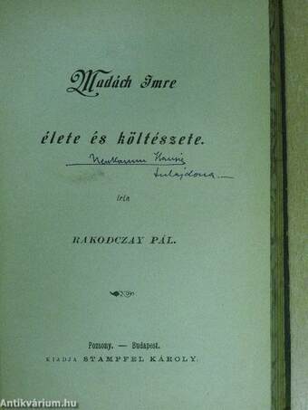 Kazinczy Ferencz élete és költészete/Csokonai Vitéz Mihály élete és költészete/Kisfaludy Sándor élete és költészete/Jósika Miklós élete és irói működése/Madách Imre élete és költészete/Szigligeti Ede élete és költészete