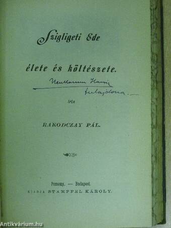 Kazinczy Ferencz élete és költészete/Csokonai Vitéz Mihály élete és költészete/Kisfaludy Sándor élete és költészete/Jósika Miklós élete és irói működése/Madách Imre élete és költészete/Szigligeti Ede élete és költészete