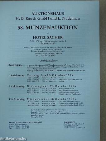 Auktionshaus H. D. Rauch GmbH und L. Nudelman 58. Münzenauktion im Hotel Sacher I.