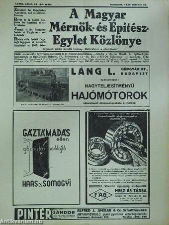 A Magyar Mérnök- és Építész-Egylet Közlönye 1939. október 22.