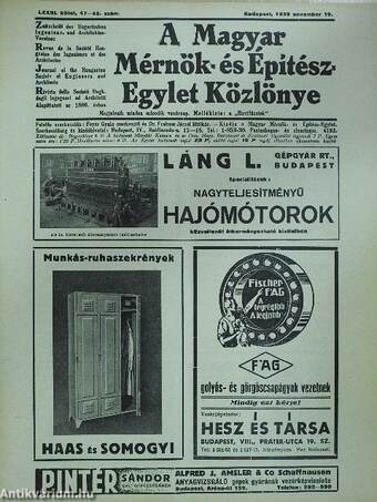 A Magyar Mérnök- és Építész-Egylet Közlönye 1939. november 19.