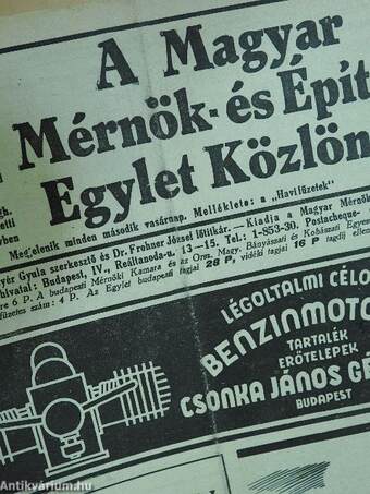 A Magyar Mérnök- és Építész-Egylet Közlönye 1939. december 3.