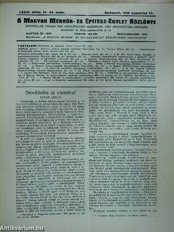 A Magyar Mérnök- és Építész-Egylet Közlönye 1939. augusztus 13.