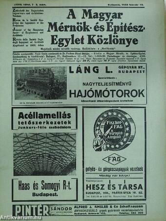 A Magyar Mérnök- és Építész-Egylet Közlönye 1939. február 19.