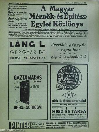 A Magyar Mérnök- és Építész-Egylet Közlönye 1940. január 21.