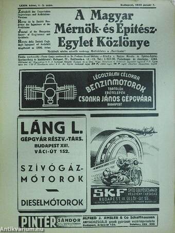 A Magyar Mérnök- és Építész-Egylet Közlönye 1940. január 7.