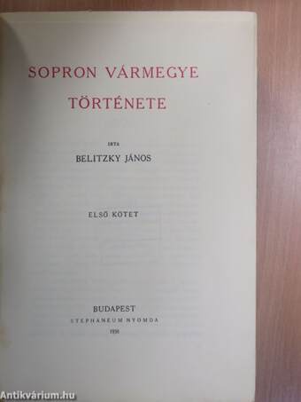 Sopron vármegye története I.