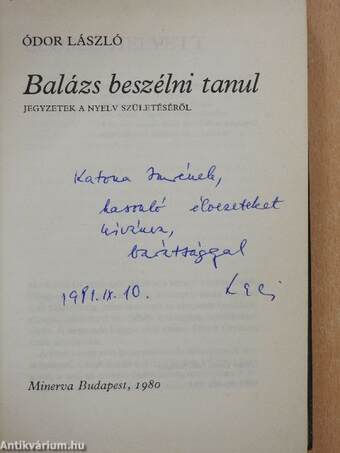 Balázs beszélni tanul (dedikált példány)