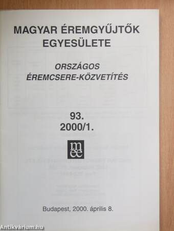 Országos éremcsere-közvetítés 2000/1.