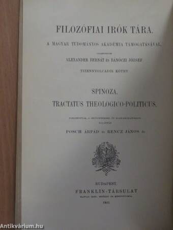 Spinoza, tractatus theologico-politicus