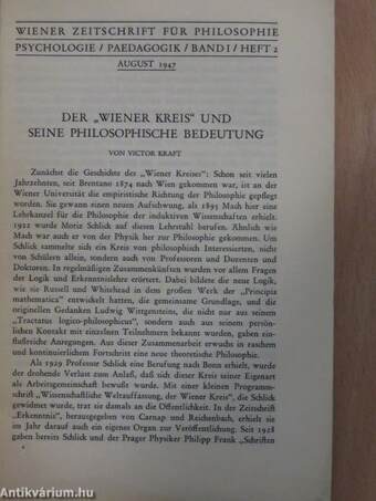 Wiener Zeitschrift für Philosophie, Psychologie, Pädagogik August 1947