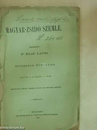 Magyar-Zsidó Szemle 1903. julius (rossz állapotú)