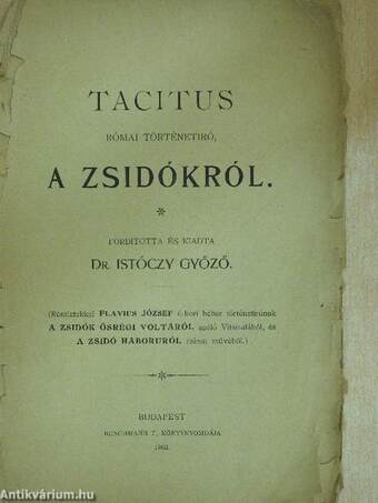 Tacitus római történetiró, a zsidókról (rossz állapotú)