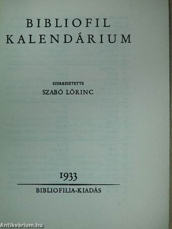 Bibliofil kalendárium 1933