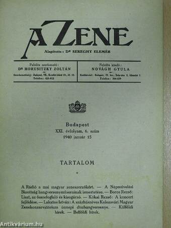 A Zene 1940. január 15.