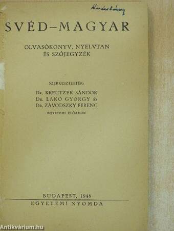 Svéd-magyar olvasókönyv, nyelvtan és szójegyzék