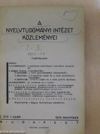 A nyelvtudományi intézet közleményei 1950-1951. (nem teljes évfolyamok)