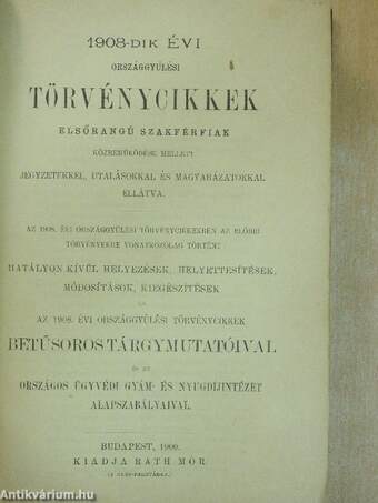 1908-dik évi országgyűlési törvénycikkek