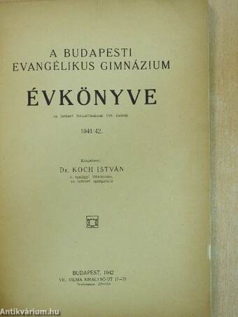 A Budapesti Evangélikus Gimnázium évkönyve 1941/42.