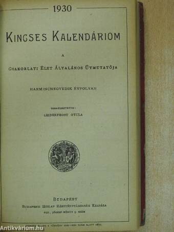 Kincses Kalendáriom 1930