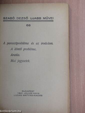 A parasztprobléma és az irodalom/A döntő probléma/Aratás/Mai jegyzetek