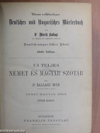 Uj teljes német és magyar szótár