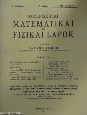 Középiskolai matematikai és fizikai lapok 1934. január 15.
