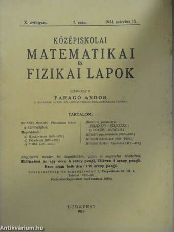 Középiskolai matematikai és fizikai lapok 1934. március 15.