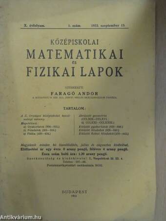 Középiskolai matematikai és fizikai lapok 1933. szeptember 15.