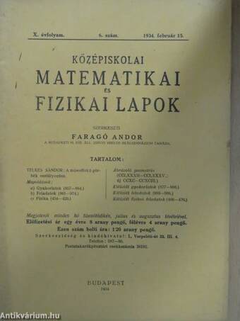 Középiskolai matematikai és fizikai lapok 1934. február 15.