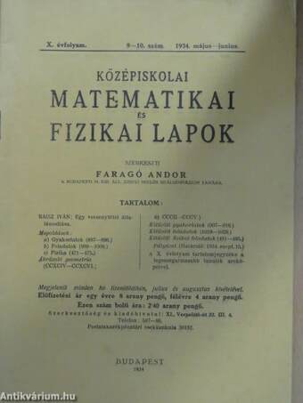 Középiskolai matematikai és fizikai lapok 1934. május-junius 