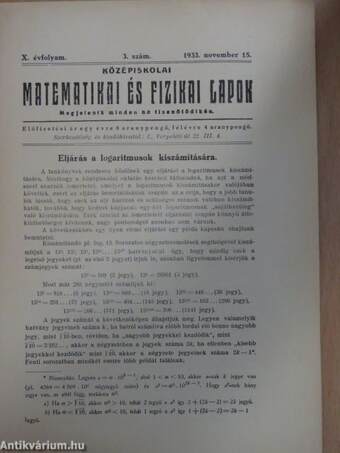 Középiskolai matematikai és fizikai lapok 1933. november 15.