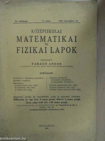 Középiskolai matematikai és fizikai lapok 1933. december 15.