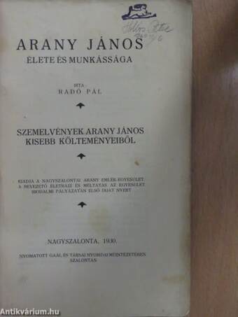 Arany János élete és munkássága/Arany János szemelvényes költeményei