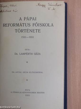 A pápai református főiskola története