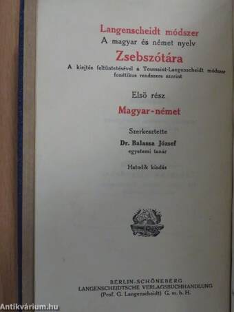 Langenscheidt módszer a magyar és német nyelv zsebszótára I-II.