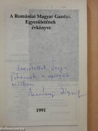 A Romániai Magyar Gazdák Egyesületének Évkönyve 1991 (dedikált példány)