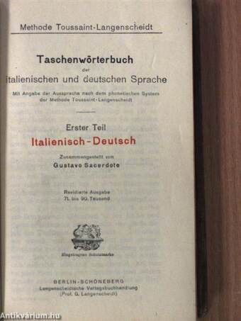 Taschenwörterbuch der italienischen und deutschen Sprache I.