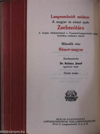 Langenscheidt módszer a magyar és német nyelv zsebszótára I-II.